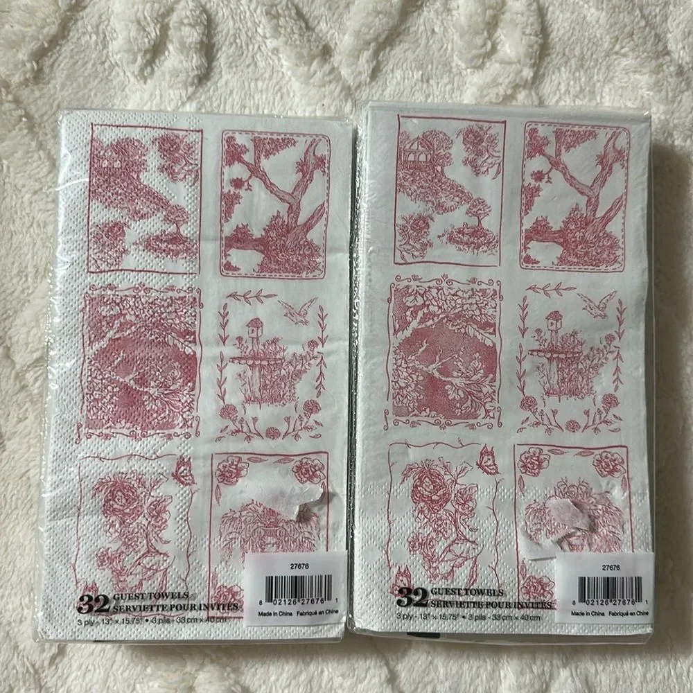 Punch Studio 32 x 2pk Guest Paper Towel Napkins White Pink English Toile Print